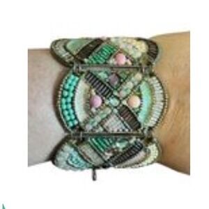 Colorful Metal Beaded Cuff Bracelet Boho Indie Folk Cottage Preppy Feminine Chic